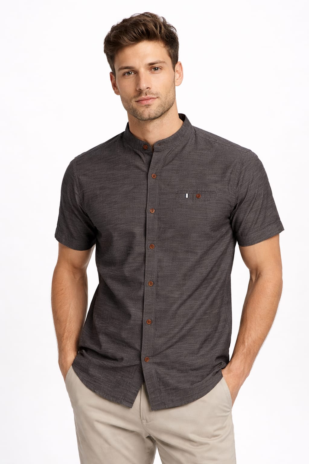 Camisa Cuello Mao Manga Corta