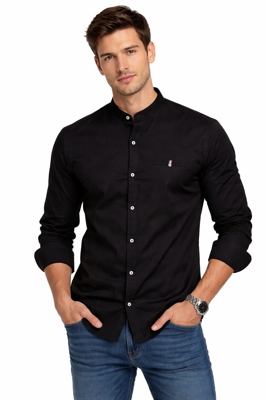 Camisa Cuello Mao Manga Larga