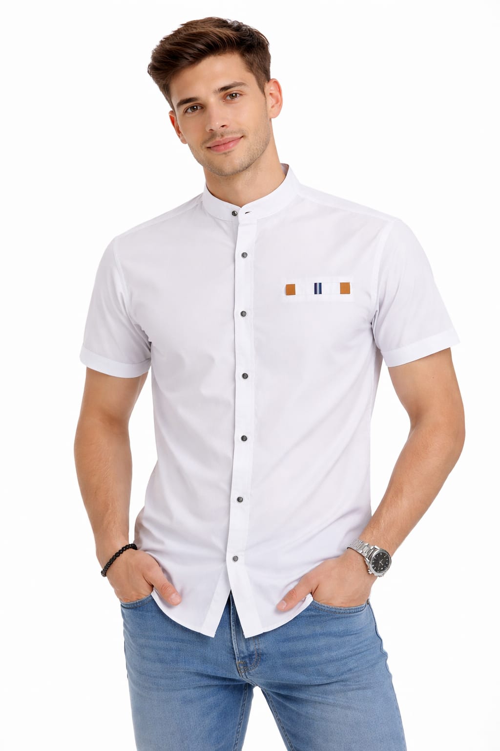 Camisa Cuello Mao manga corta