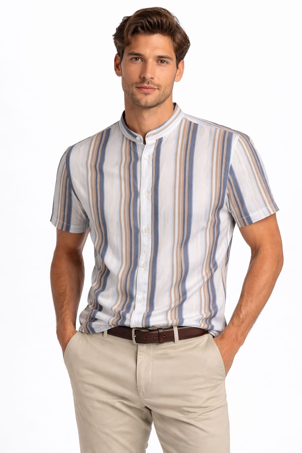 Camisa Cuello Mao Con Lineas Verticales