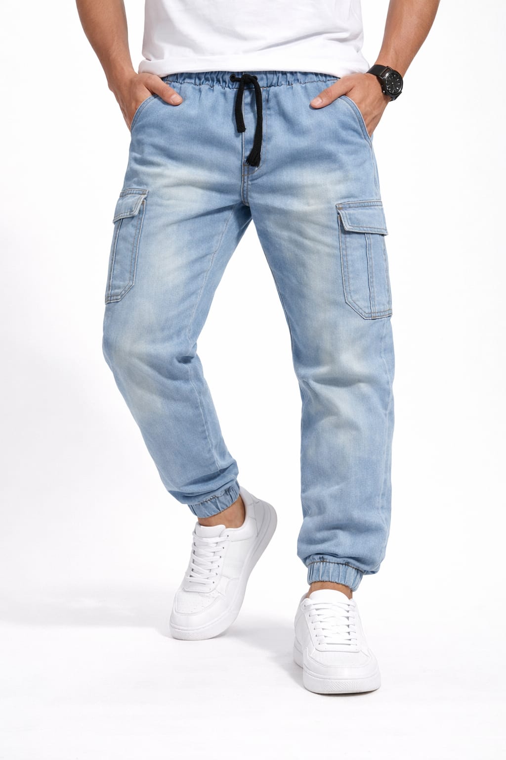 Pantalón de Mezclilla Tipo Jogger Cargo