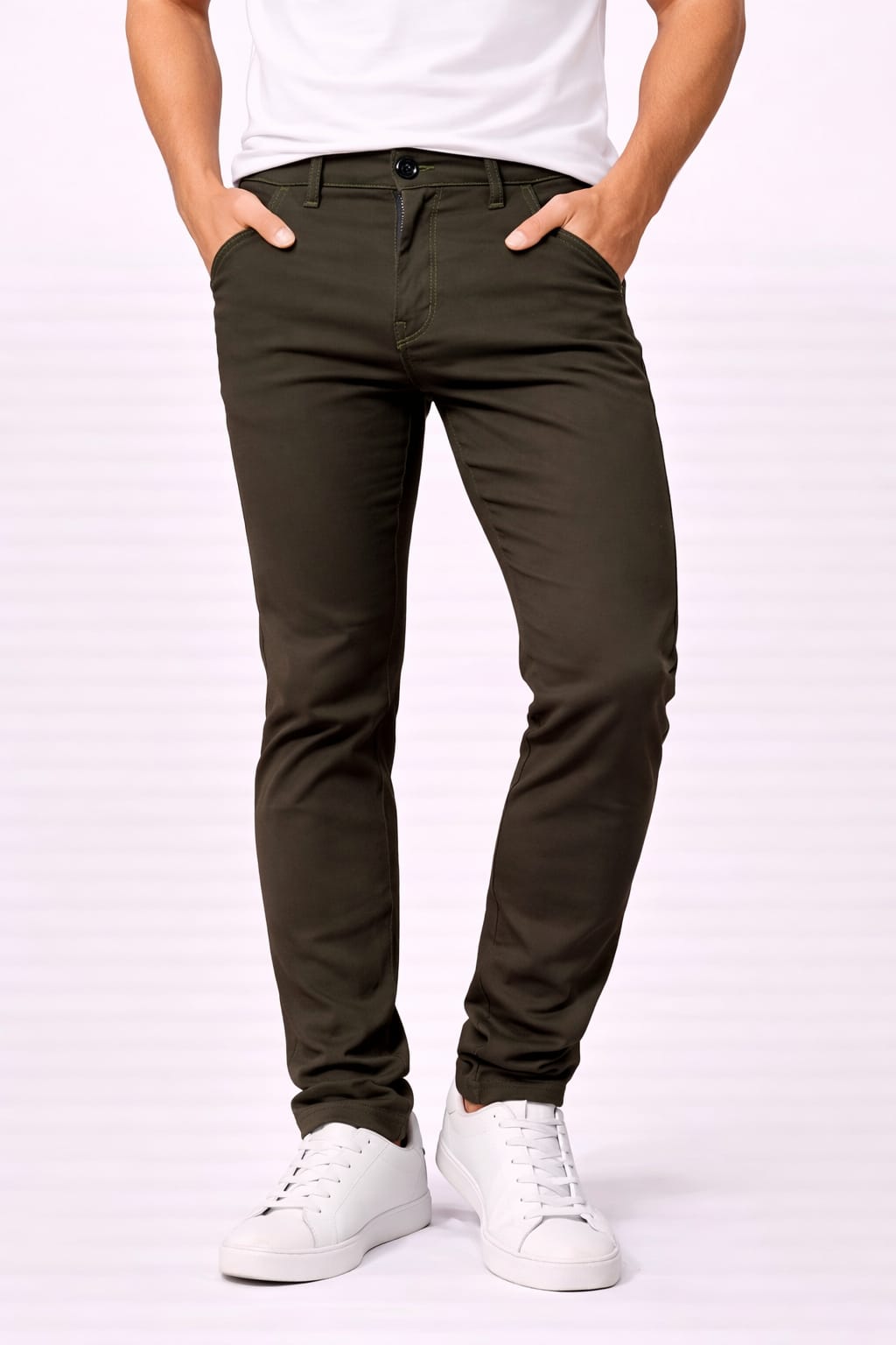 Pantalón De Gabardina Entubado Color Verde Militar