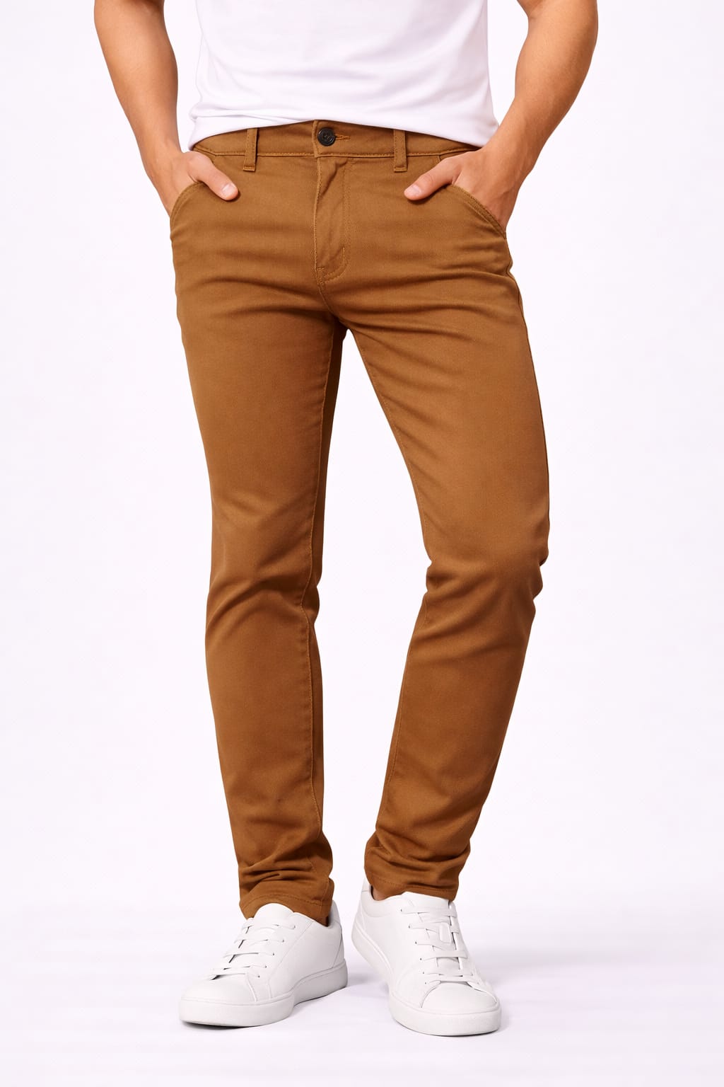 Pantalón De Gabardina Entubado Color Caqui