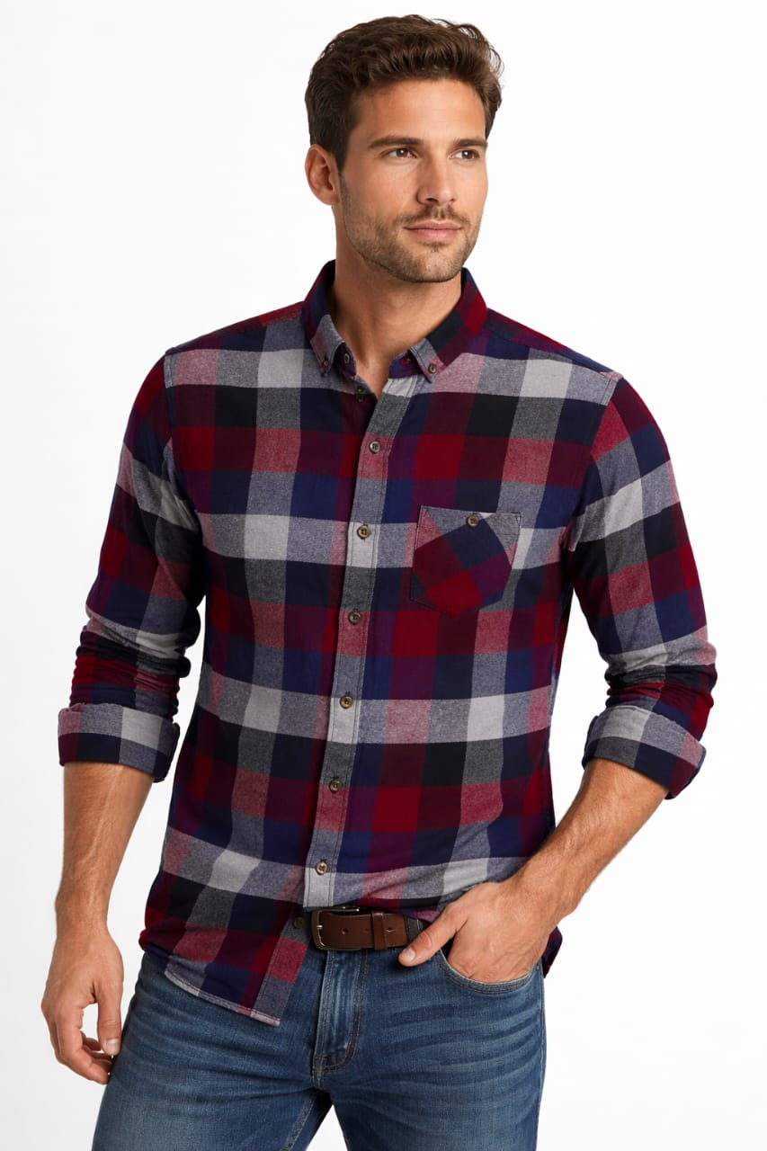 Camisa de Franela con Estampado de Cuadros