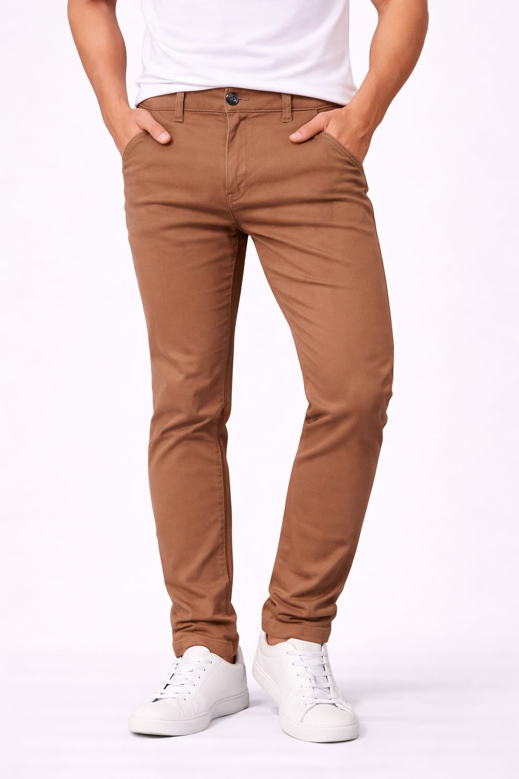 Pantalón De Gabardina Entubado Café