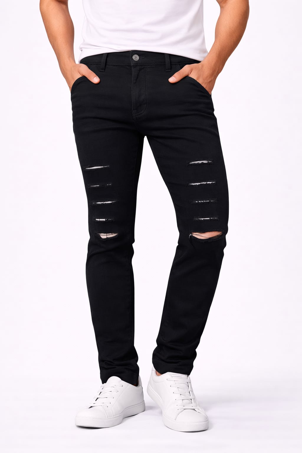 Pantalón De Gabardina Entubado Semi Rasgado