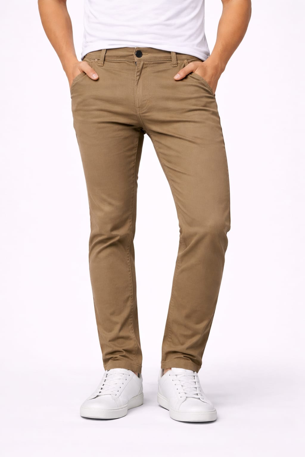 Pantalón De Gabardina Entubado Color Beige