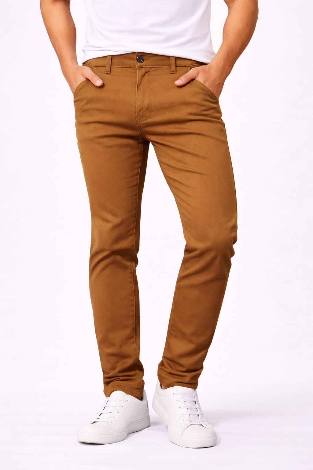 Pantalón De Gabardina Entubado Caqui