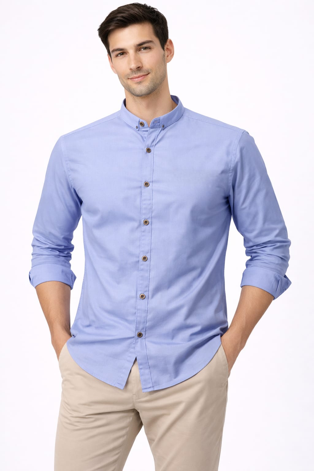 Camisa Con Cuello Americano con Botón Manga Larga