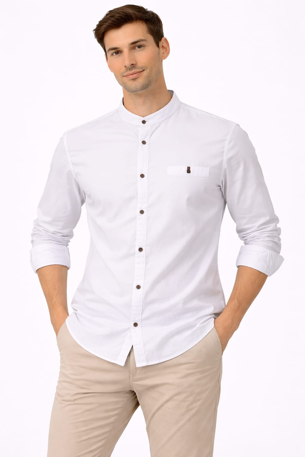 Camisa Cuello Mao Manga Larga Color blanco