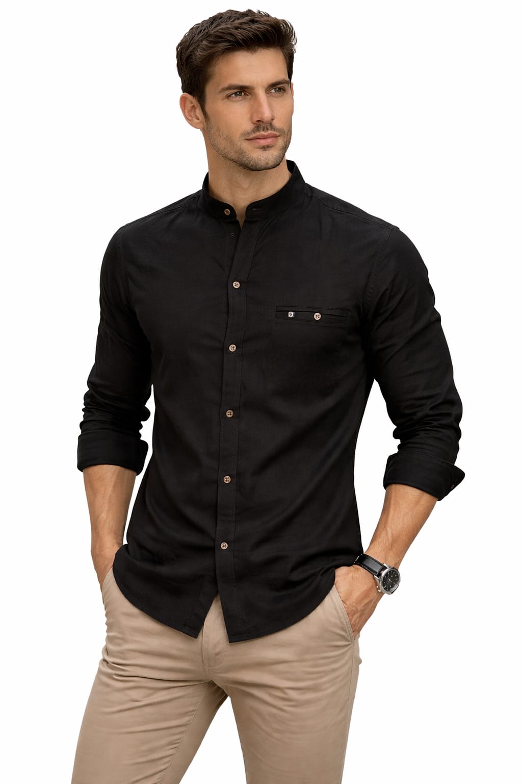 Camisa Cuello Mao Manga Larga