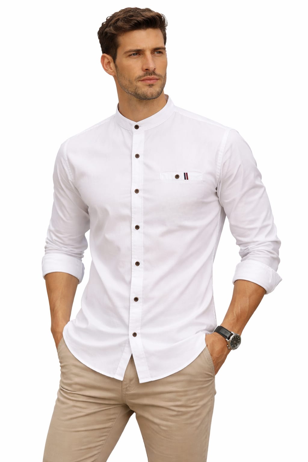 Camisa Cuello Mao Manga Larga Blanco