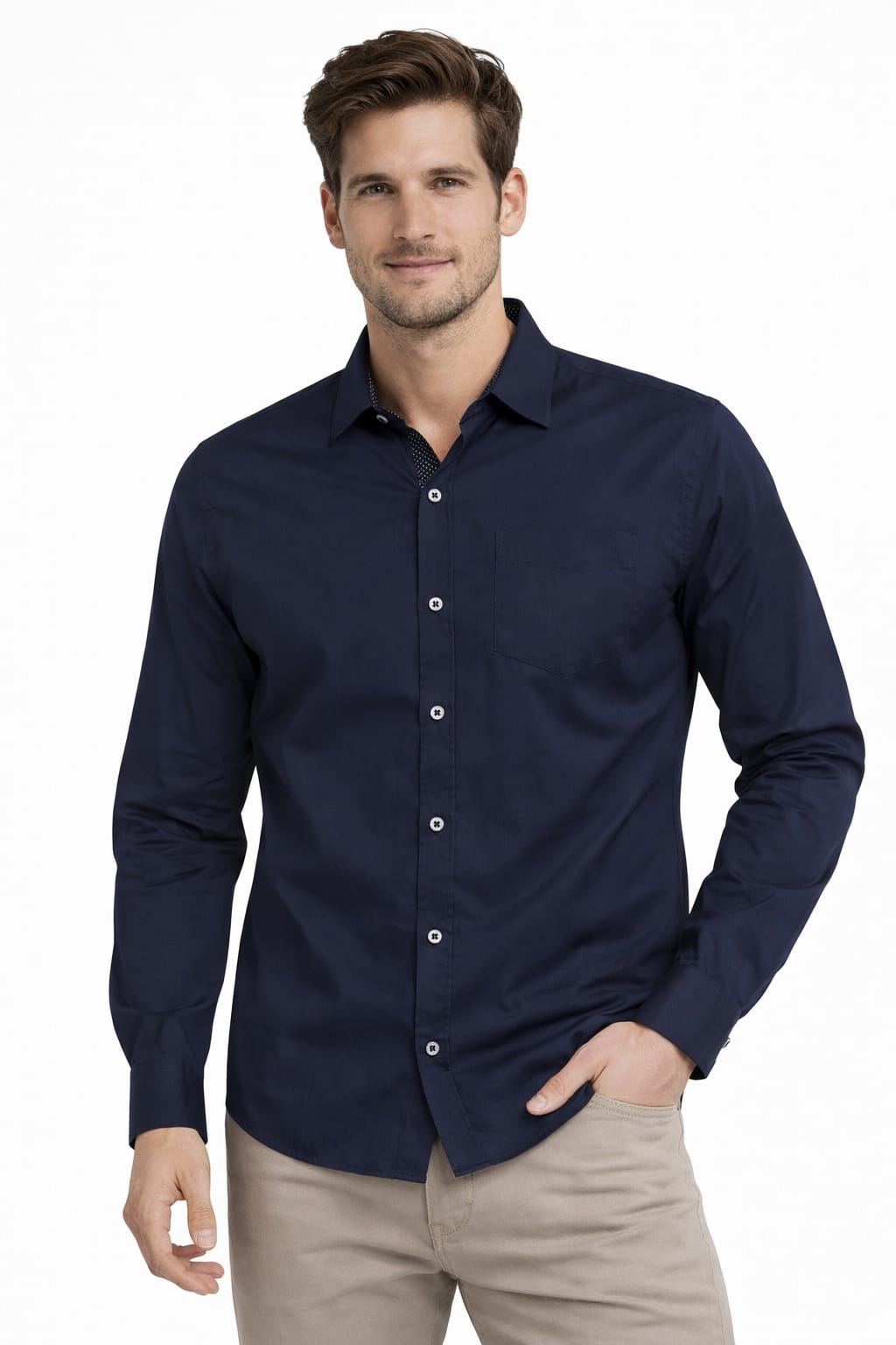 Camisa Cuello Frances Azul Marino