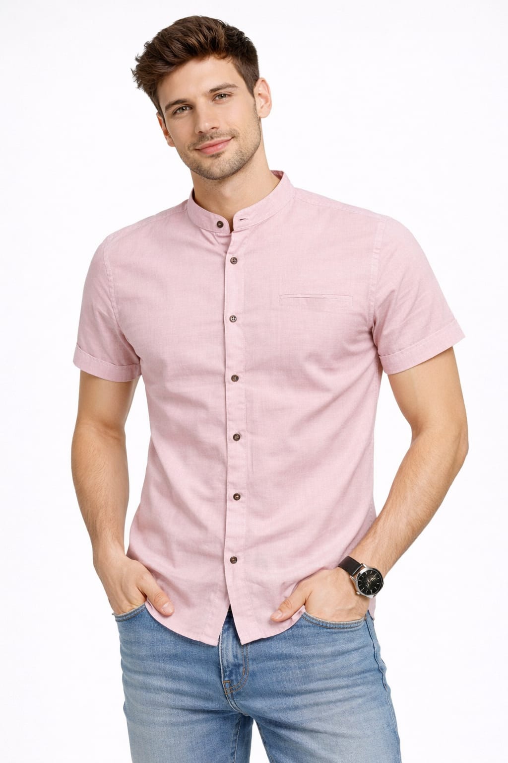 Camisa Cuello Mao Manga Corta