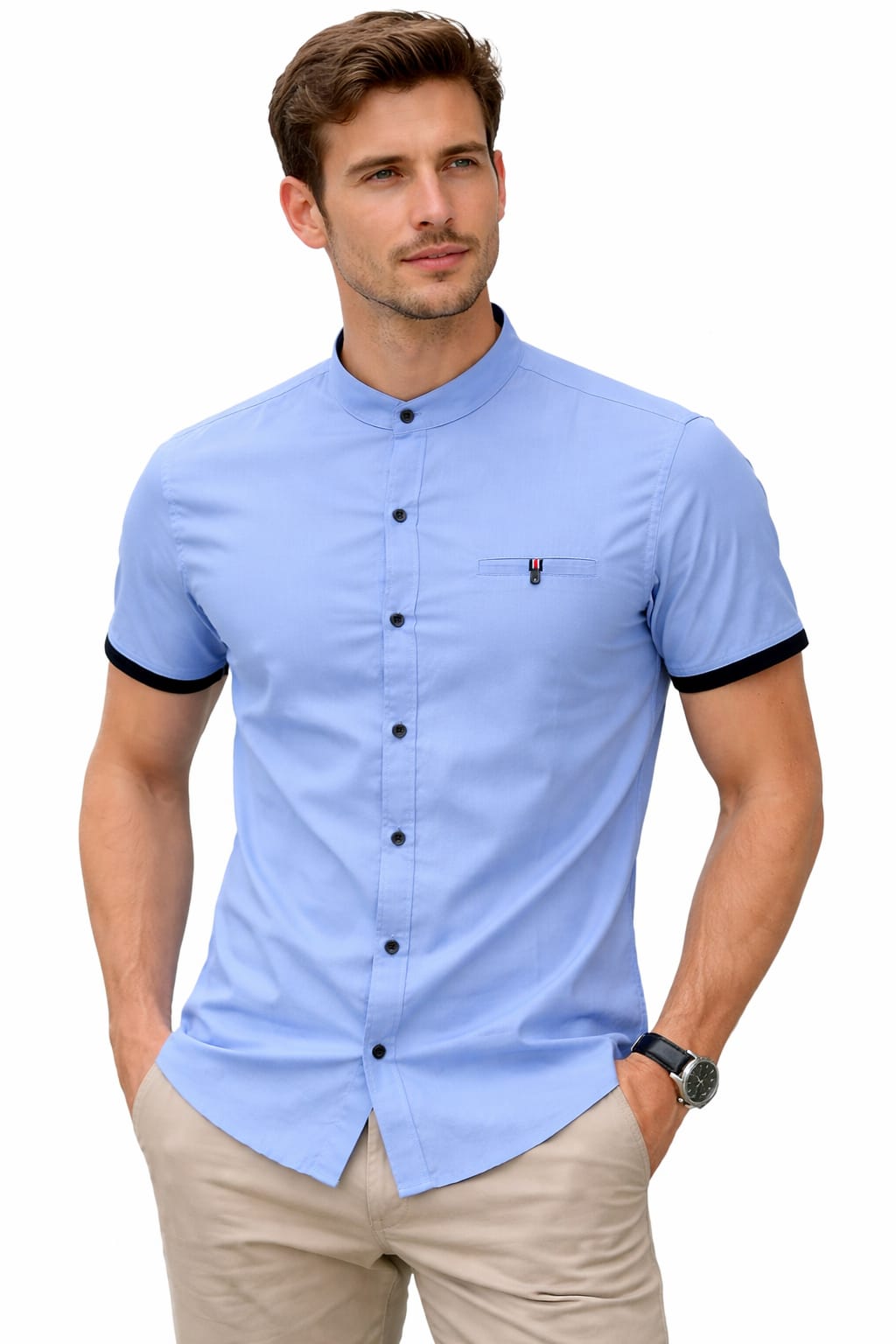 Camisa Cuello Mao Con Resorte en Manga