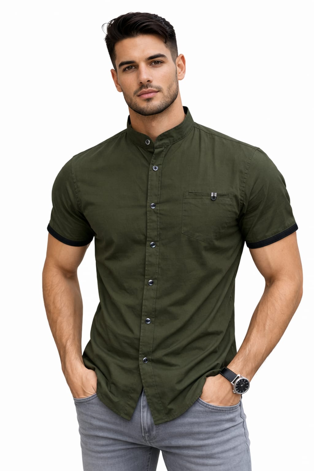 Camisa Cuello Mao Con Resorte en manga