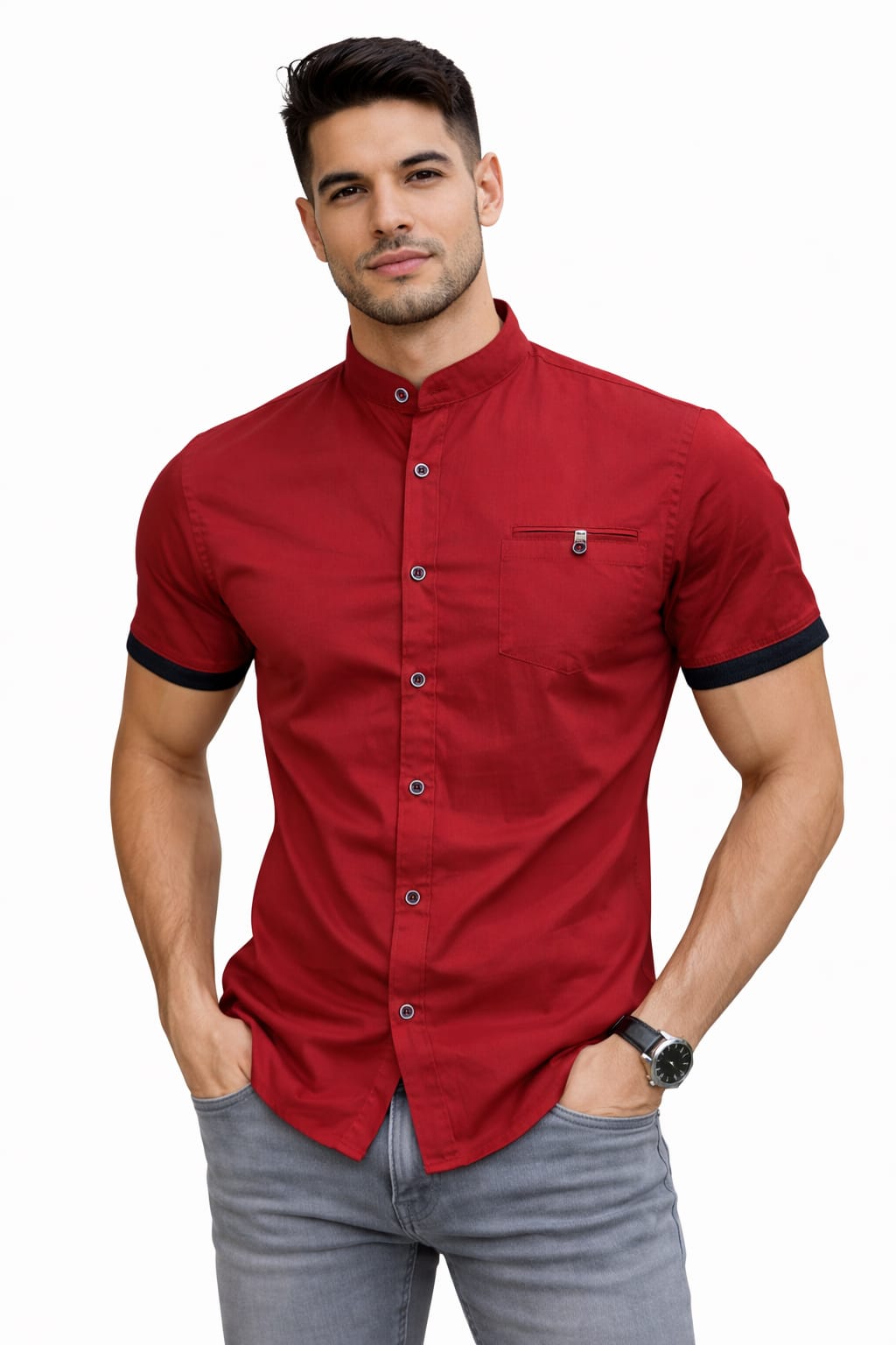 Camisa Cuello Mao Con Resorte en Manga