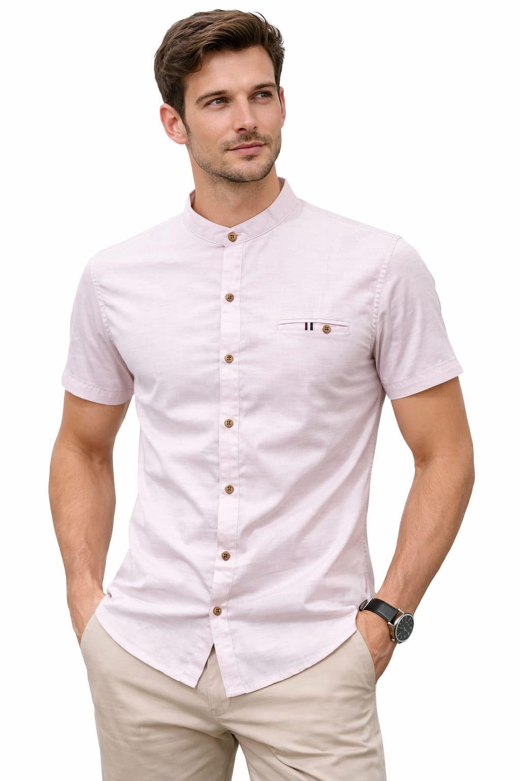 Camisa Cuello Mao Manga Corta