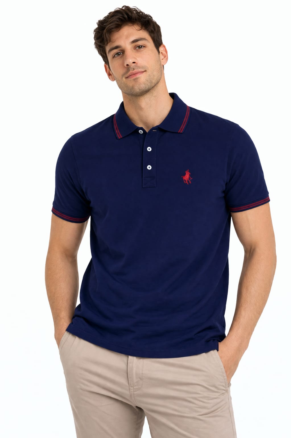 Playera Tipo Polo Azul Marino Con Rojo