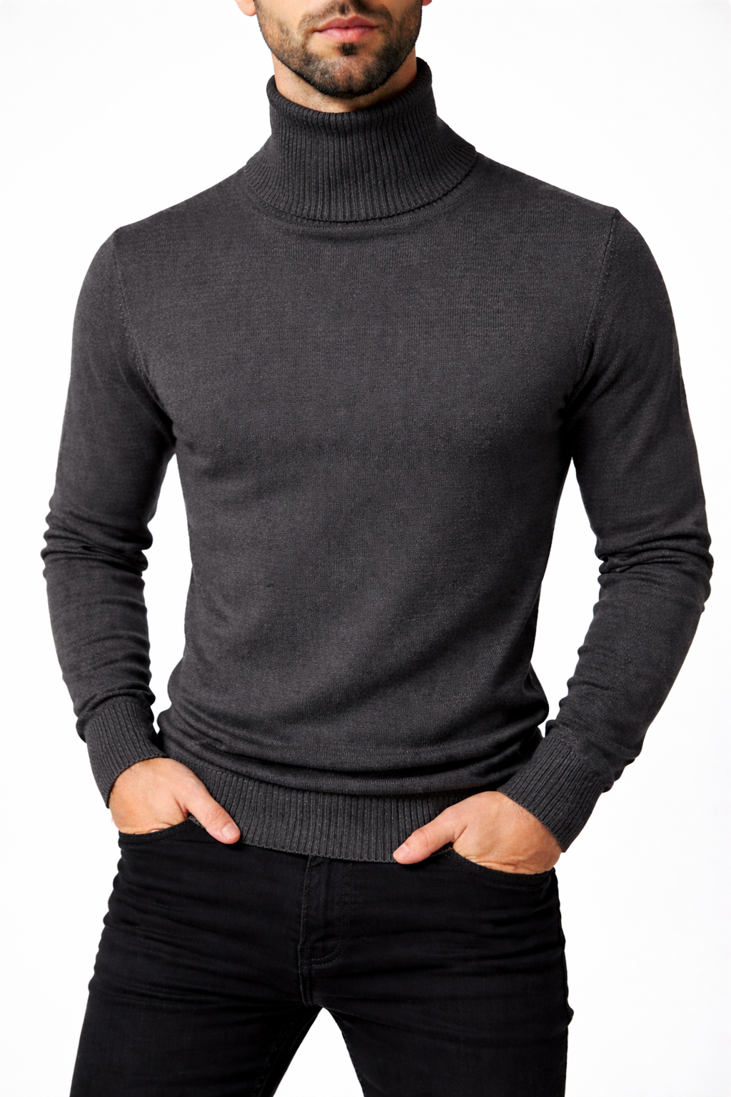 Suéter Cuello de Tortuga Color Gris Oscuro