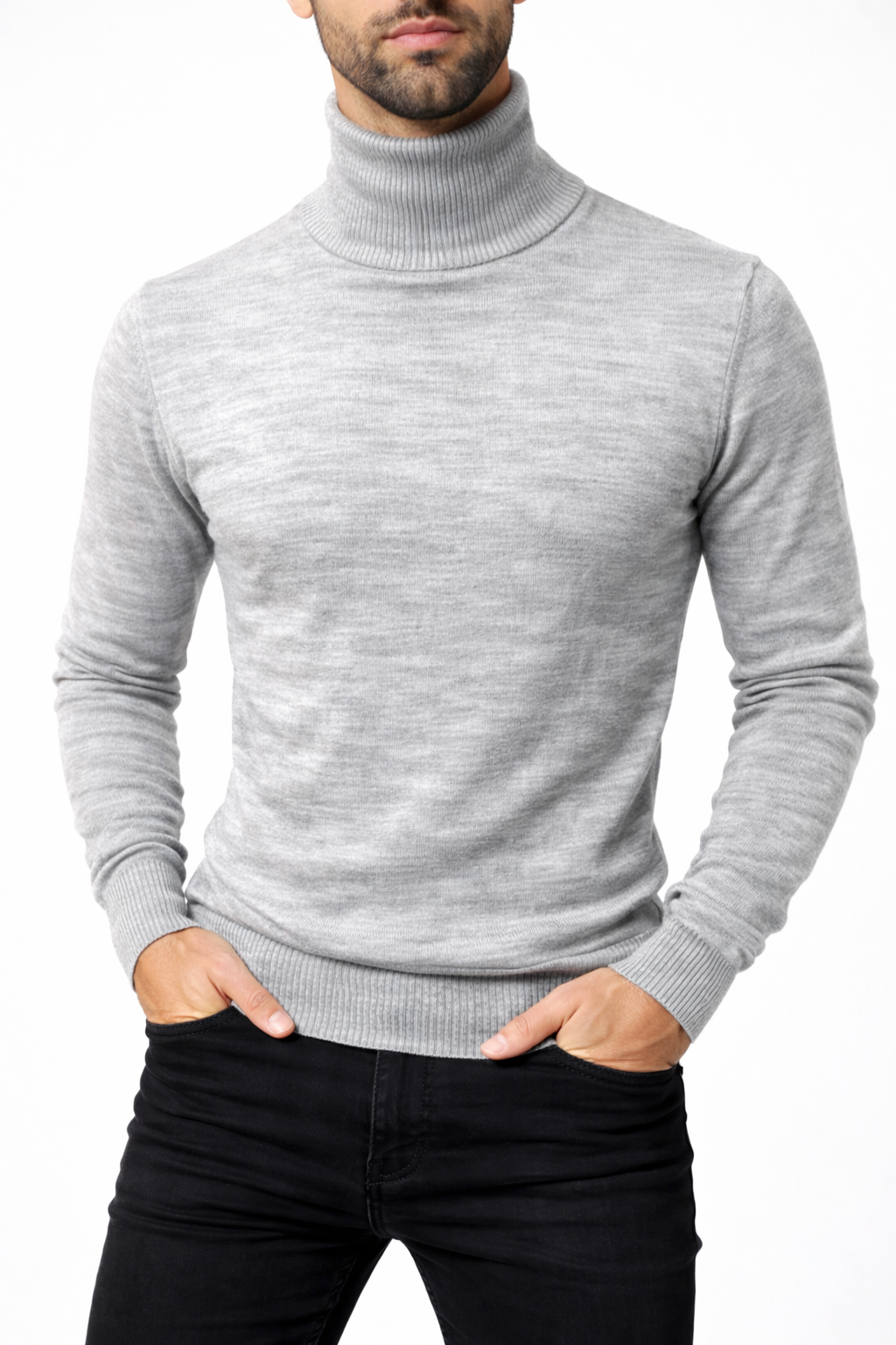 Suéter Cuello de Tortuga Color Gris Claro