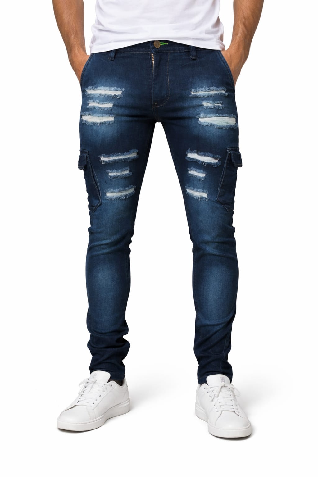 Pantalón De Mezclilla Entubado Tipo Cargo