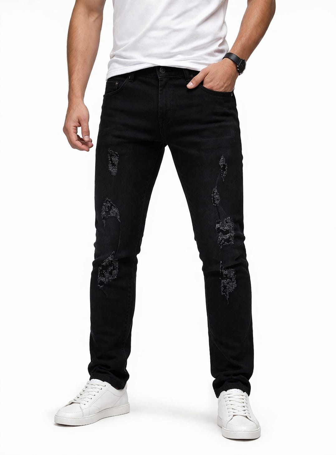 Pantalón De Mezclilla Entubado rasgado