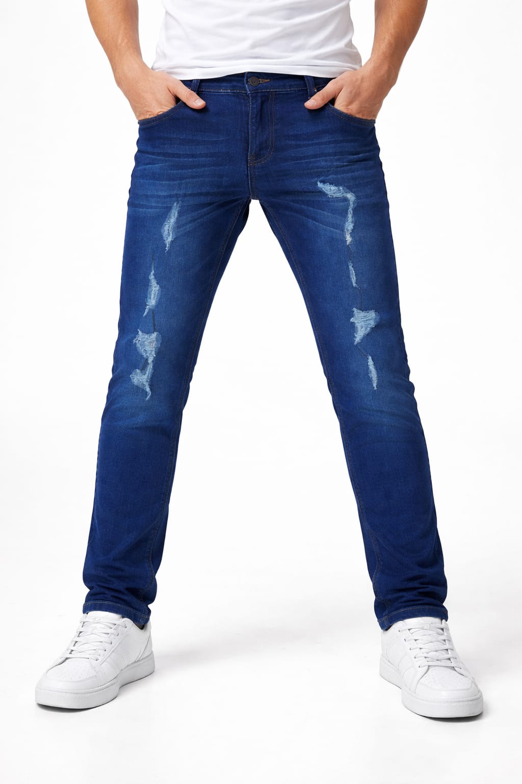 Pantalón De Mezclilla Entubado Semi-Rasgado