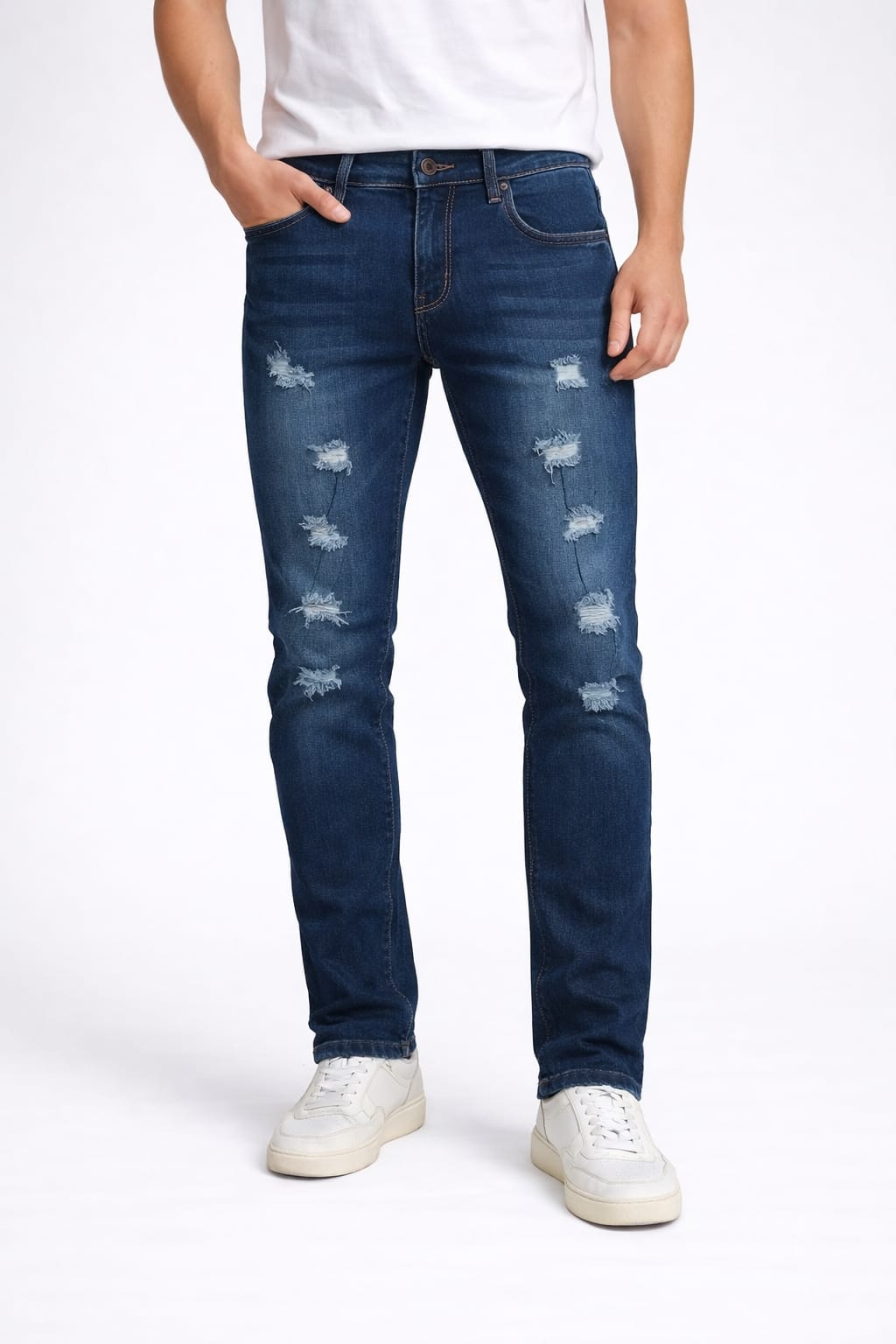 Pantalón De Mezclilla Entubado Rasgado color Azul