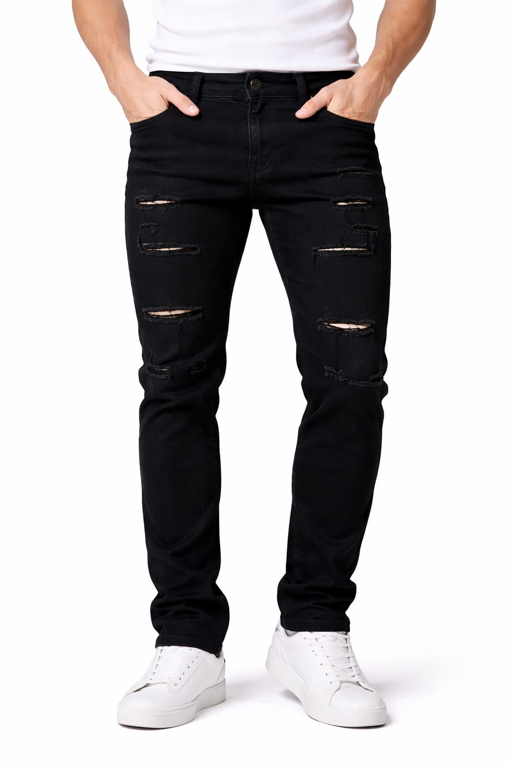 Pantalón De Mezclilla Entubado Rasgado Color Negro