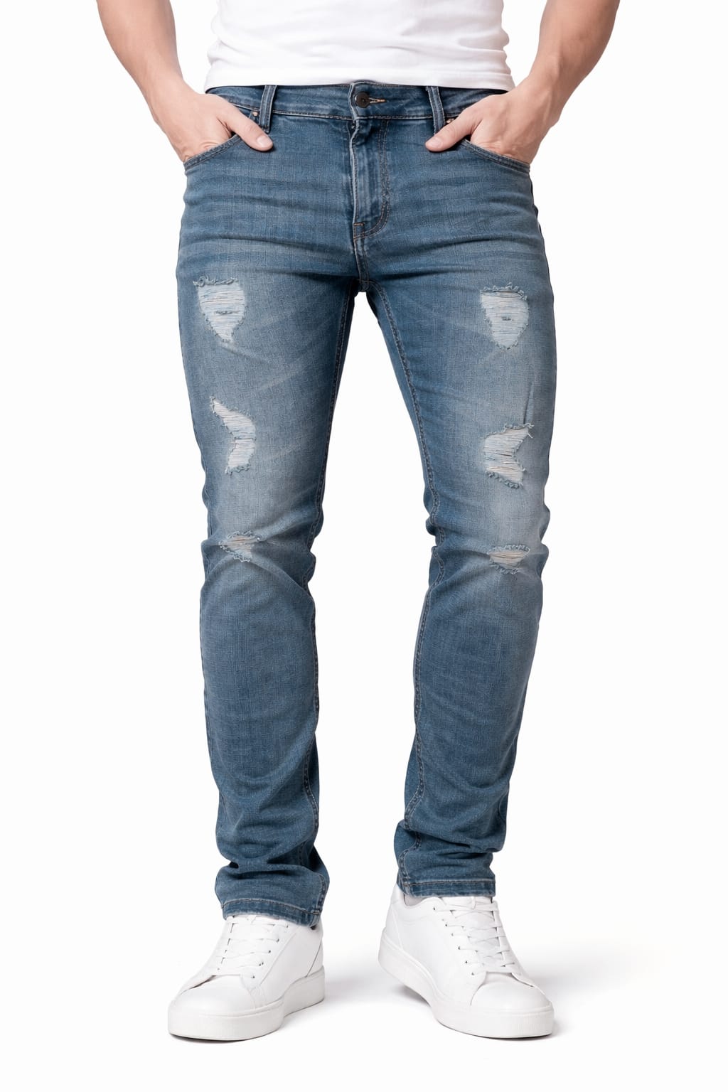 Pantalón De Mezclilla Entubado Rasgado color azul