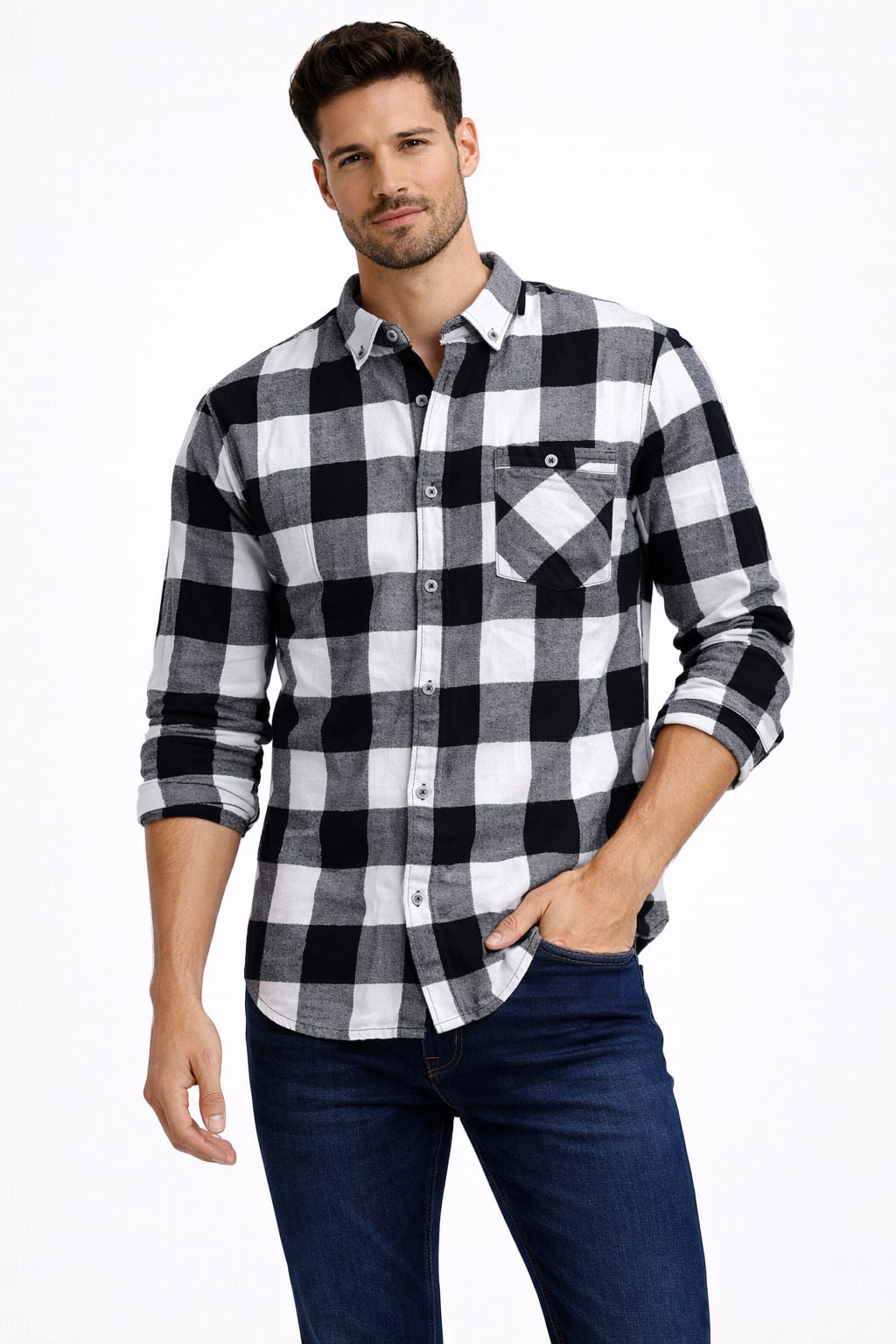 Camisa de Franela con Estampado de Cuadros