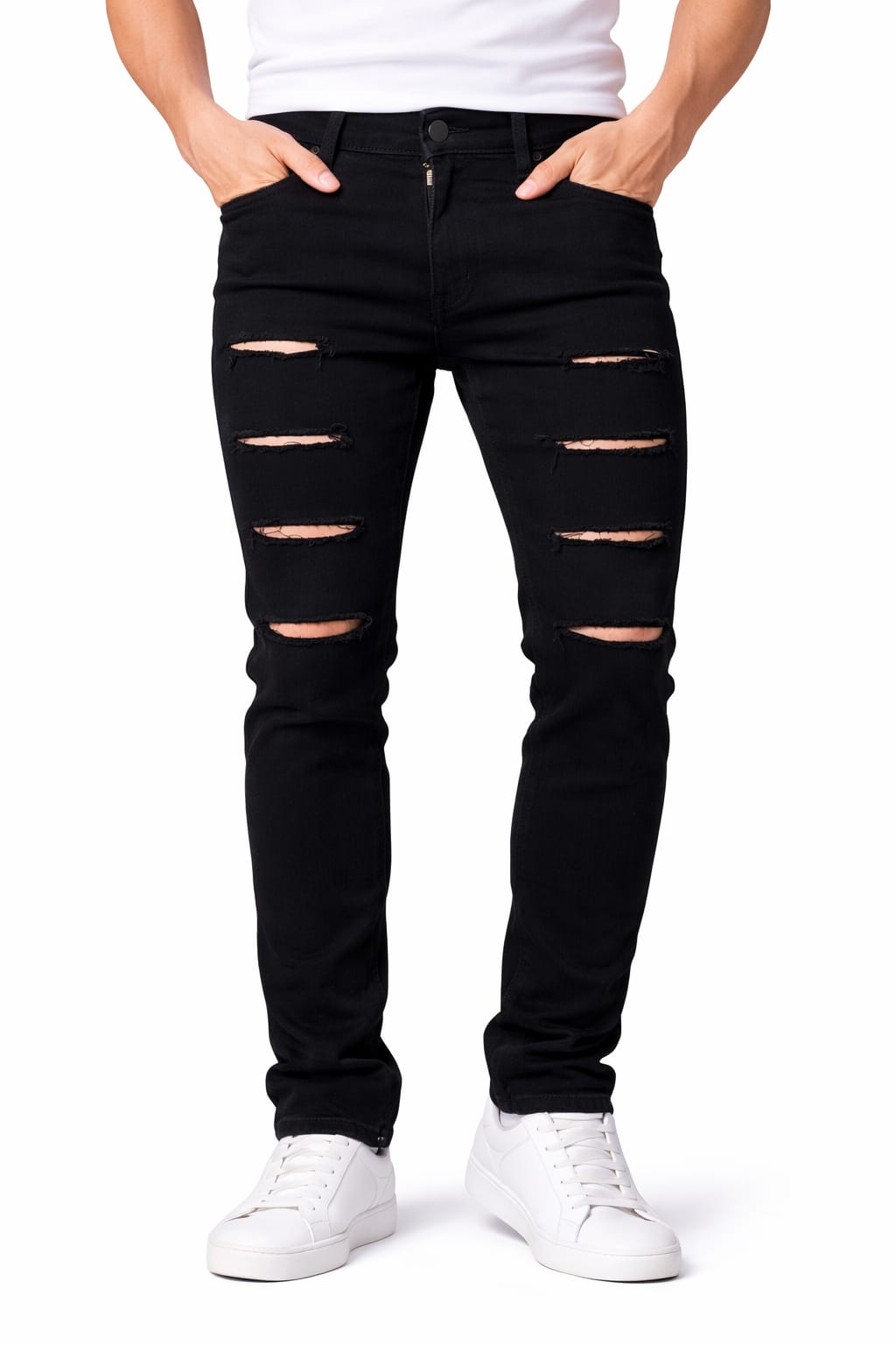 Pantalón De Mezcilla Entubado Rasgado color negro