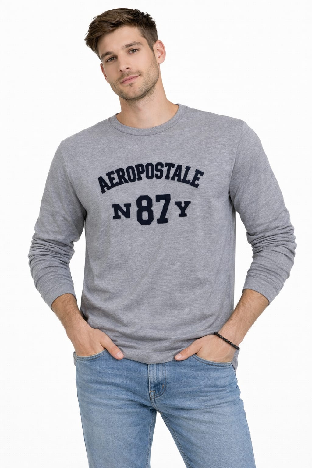 Playera Cuello Redondo Manga Larga Color Gris Claro