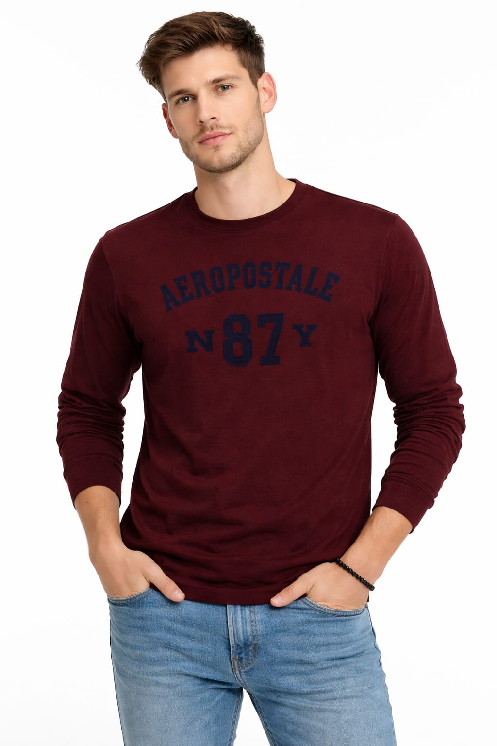 Playera Cuello Redondo Manga Larga Color Vino