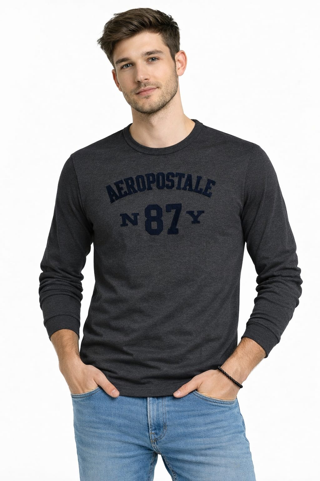 Playera Cuello Redondo Manga Larga Color Gris Oscuro