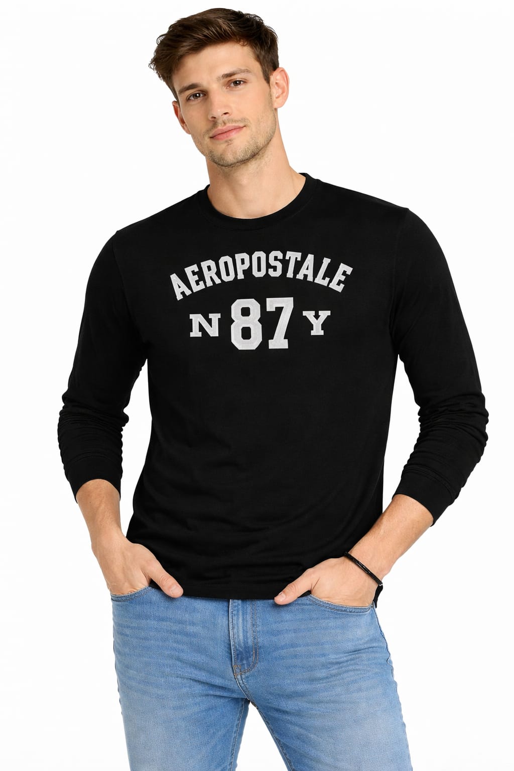 Playera Cuello Redondo Manga Larga Color Negro