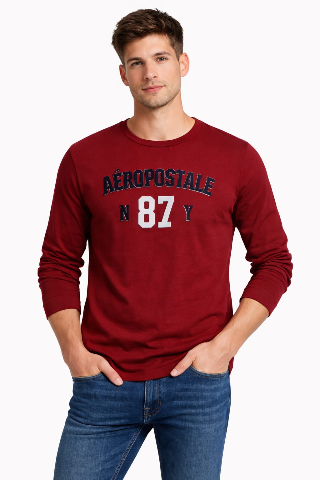 Playera Cuello Redondo Manga Larga Color vino