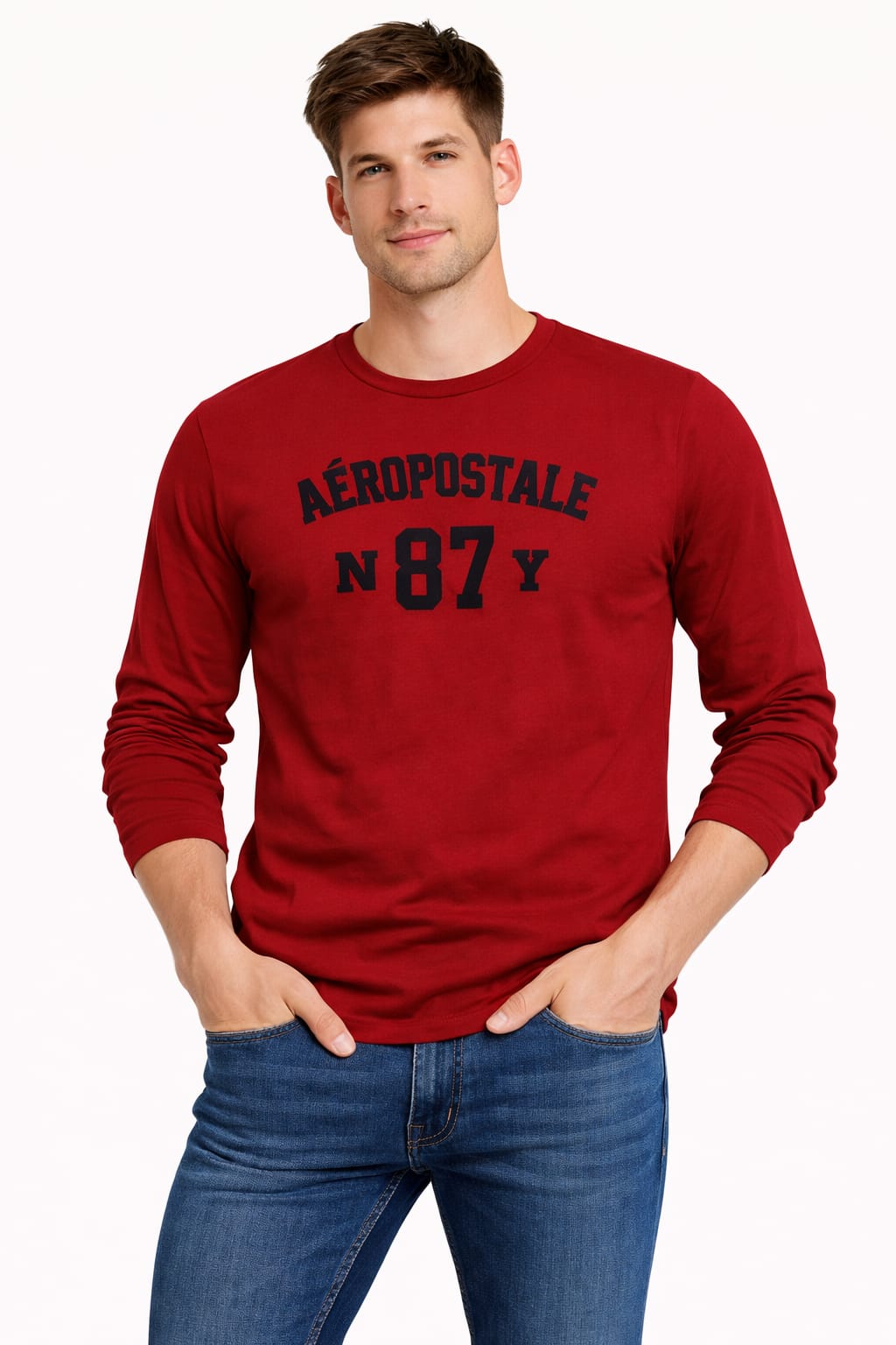 Playera Cuello Redondo Manga Larga Color Rojo