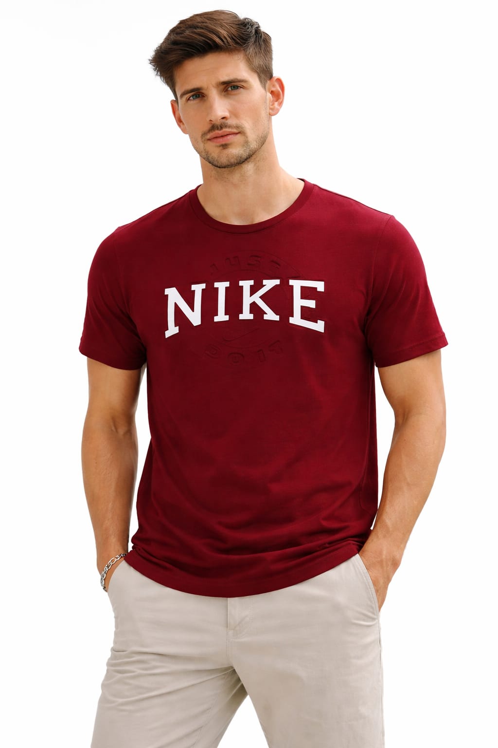 Playera Cuello Redondo Manga Corta Color Guinda