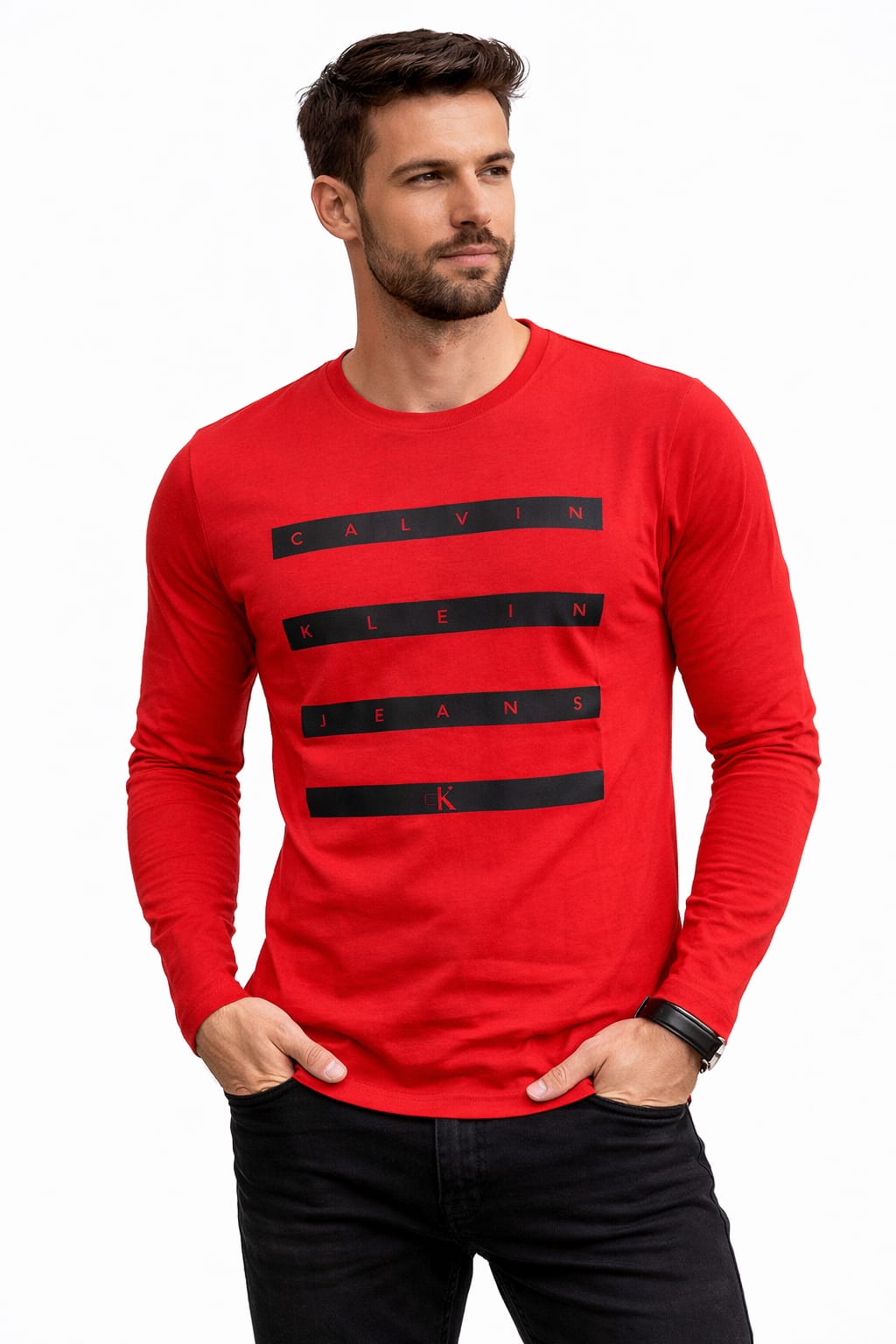 Playera Cuello Redondo Manga Larga color Rojo