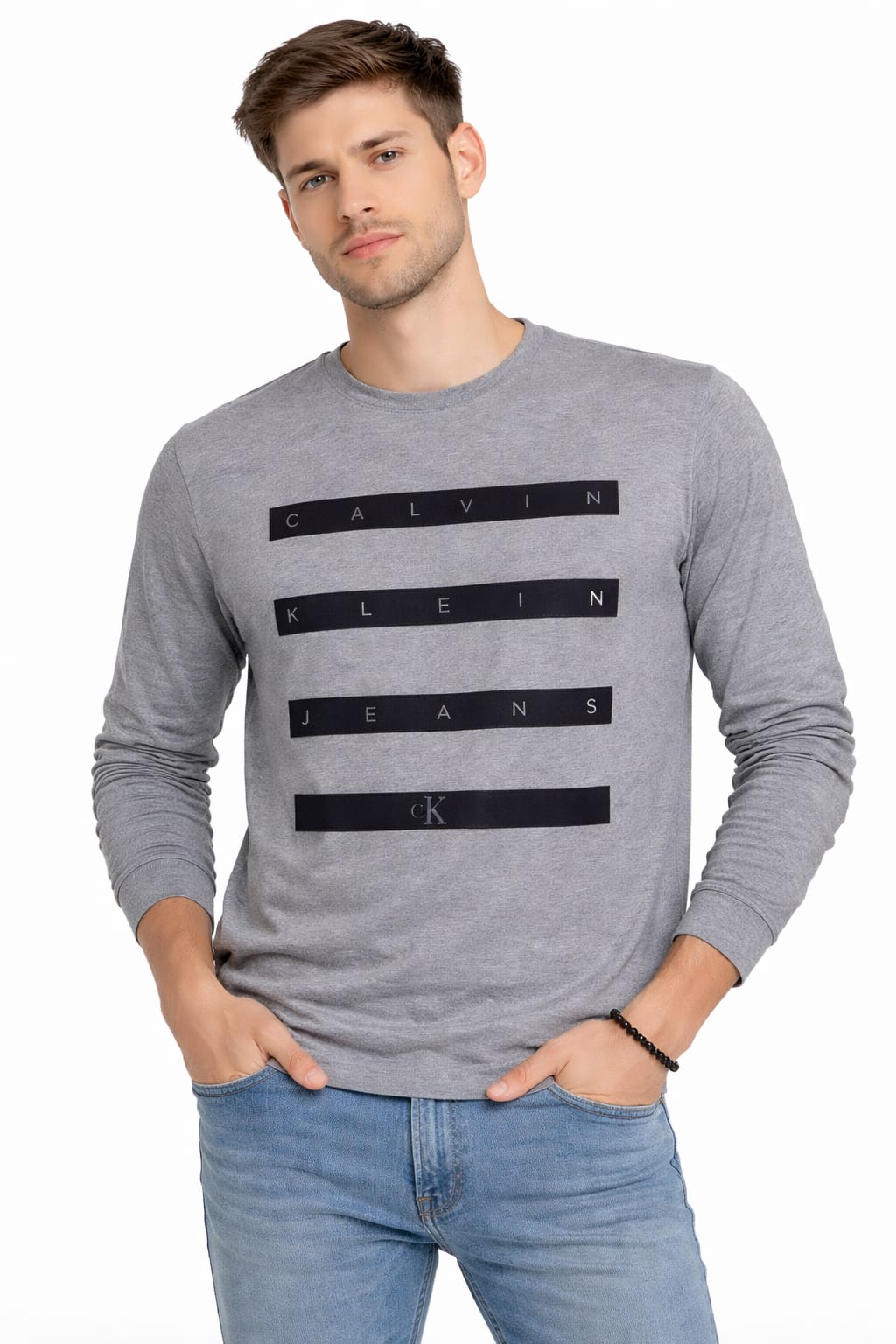 Playera Cuello Redondo Manga Larga color Gris