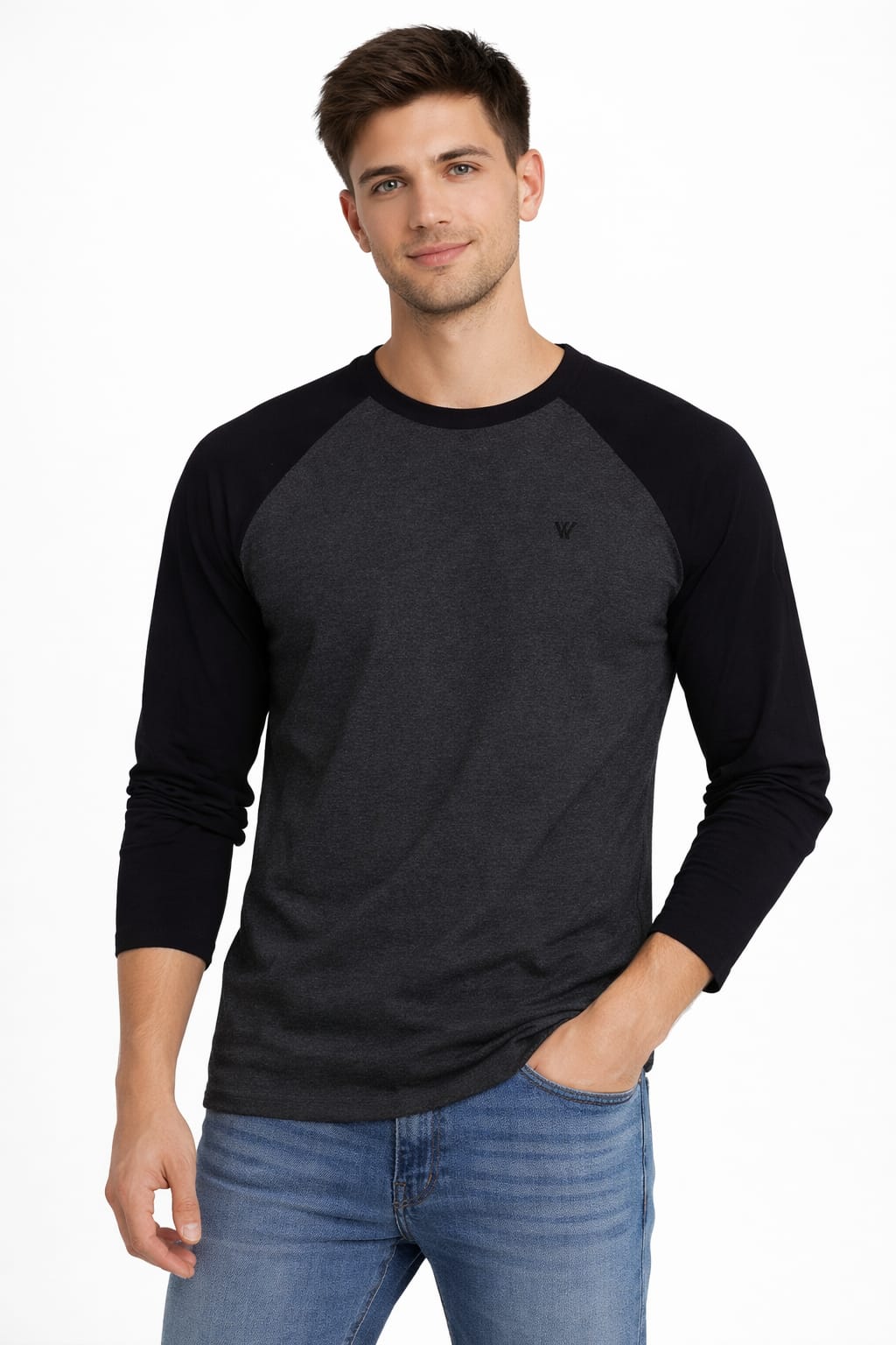 Playera Cuello Redondo Manga Larga Color Negro Con Gris