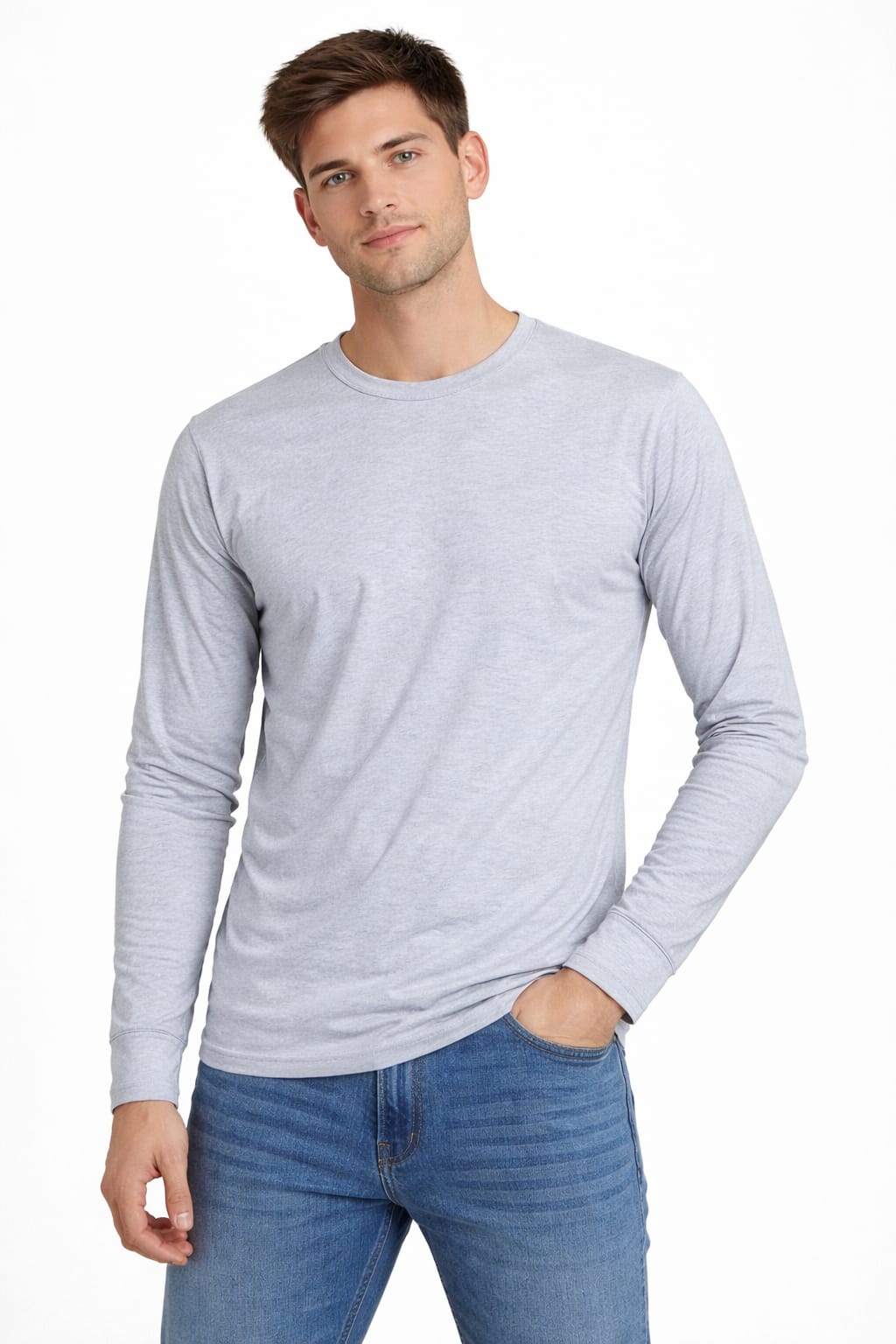 Playera Cuello Redondo Manga Larga Color Gris claro