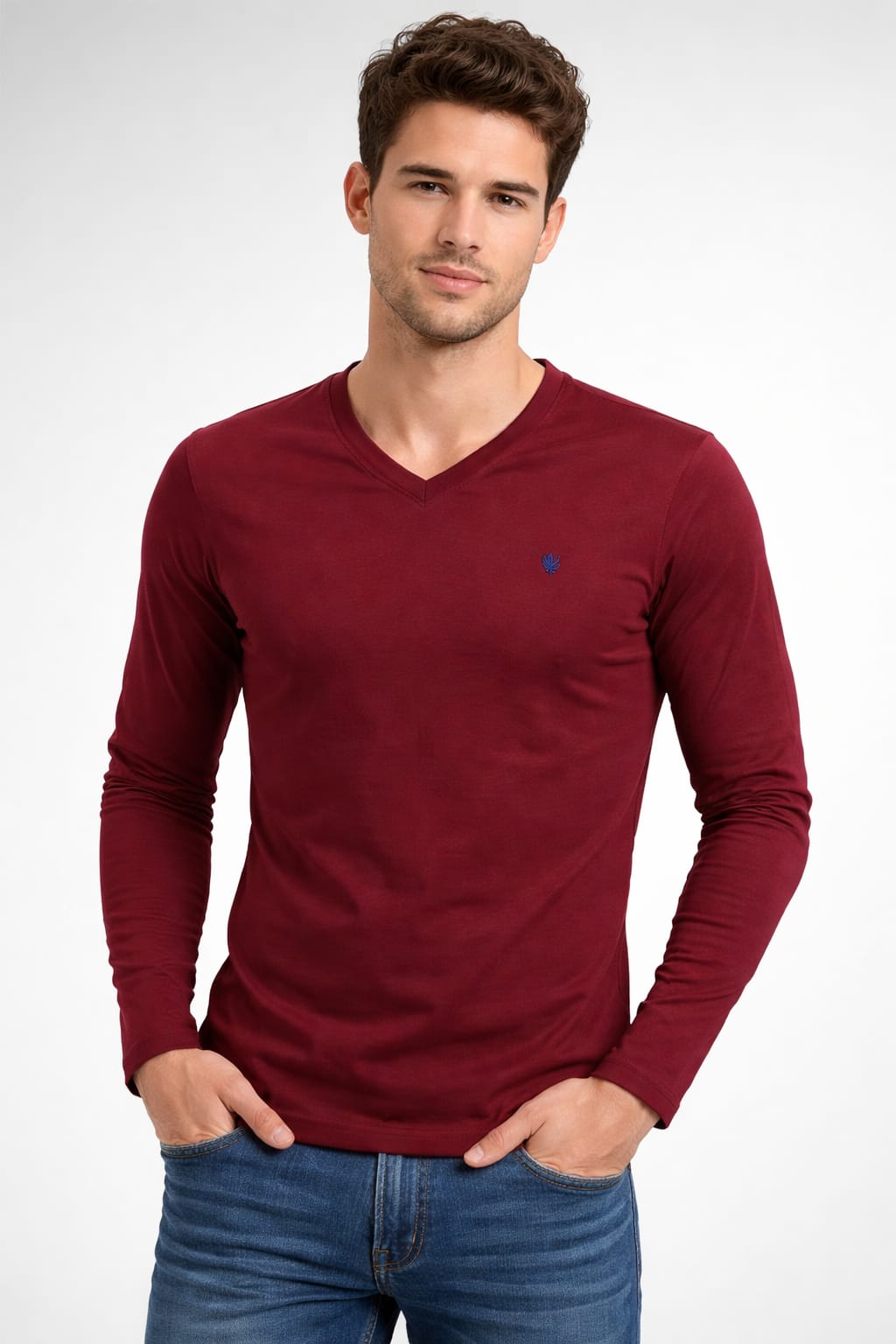 Playera Cuello V Color Guinda