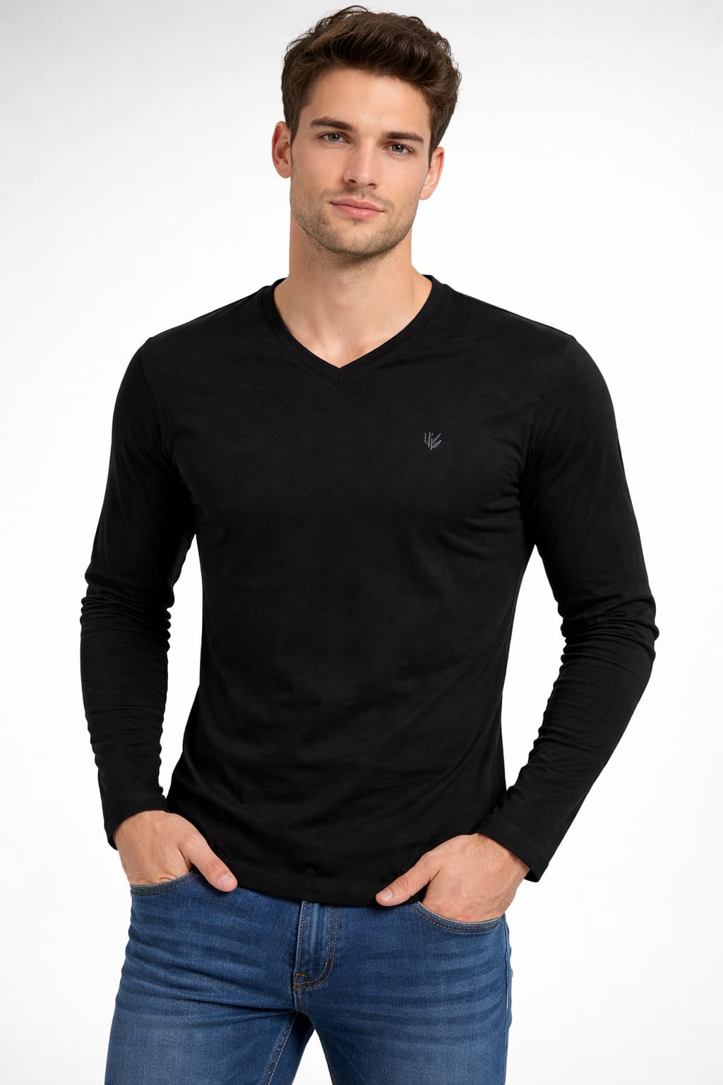 Playera Cuello V Color Negro