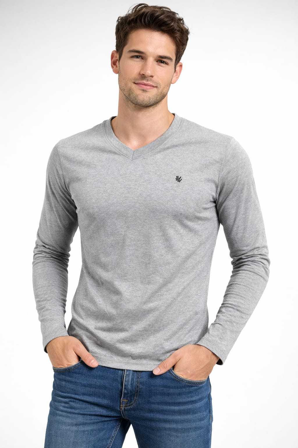Playera Cuello V Color Gris