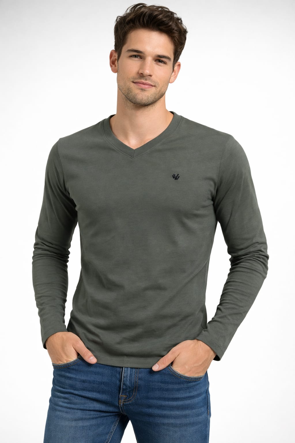 Playera Cuello V Color Verde
