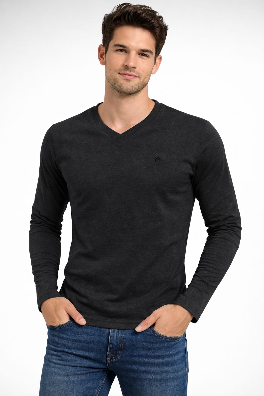 Playera Cuello V Color Gris Oscuro