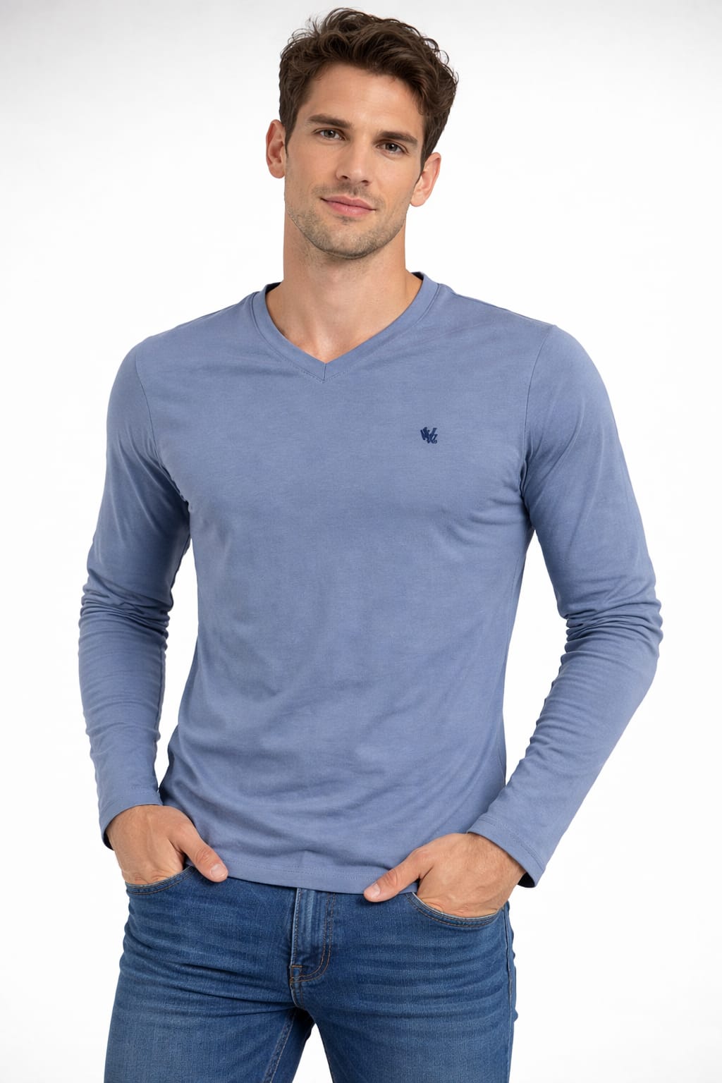 Playera Cuello V Color Azul